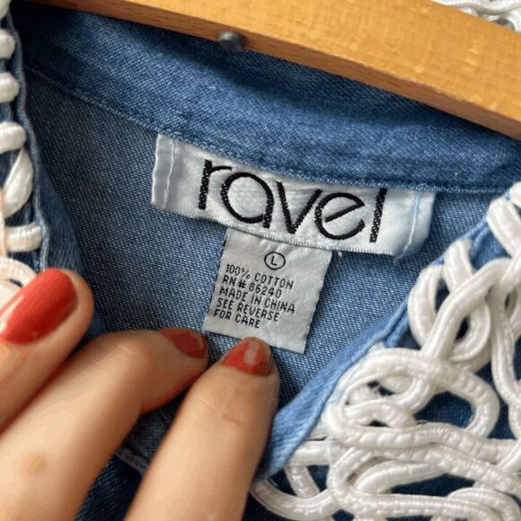 Ravel Vintage Denim Shirt Soutache Collar NWT Prairiecore Cotton L - Picture 2 of 6